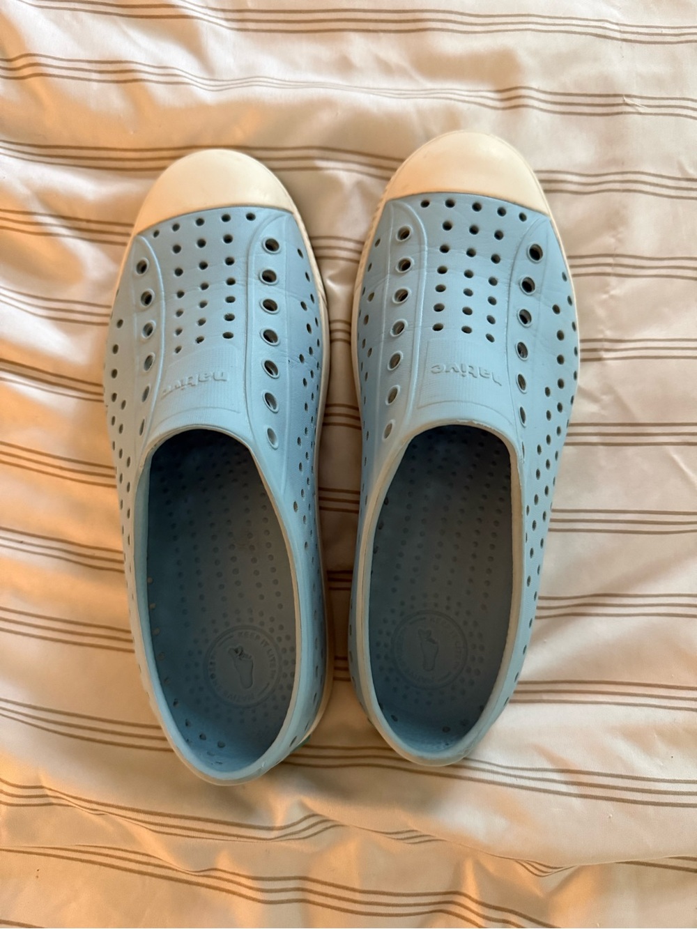 Native Kids Shoes Light Blue with White Toe Caps